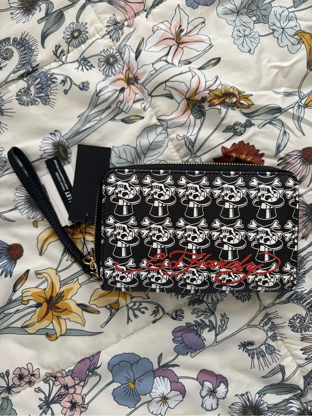 Ed Hardy Black Printed Tiger Zip Wallet Wristlet
